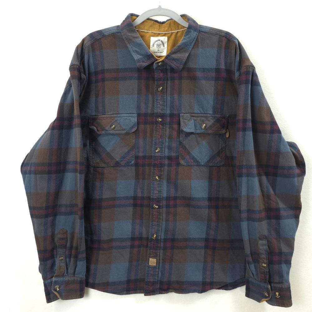 Dubinik Customized Version Flannel Shirt Corduroy Trim Plaid Men 3XL Rugged